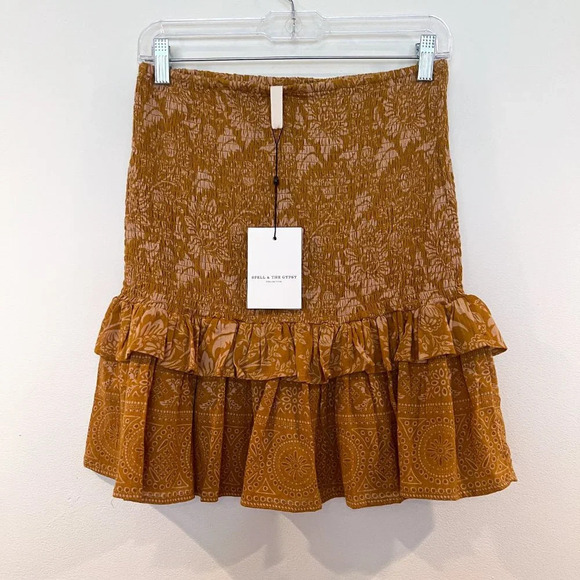 Spell & the Gypsy Lioness Gold Floral Bohemian Cropped Long Sleeve & Skirt Set M - Picture 8 of 10